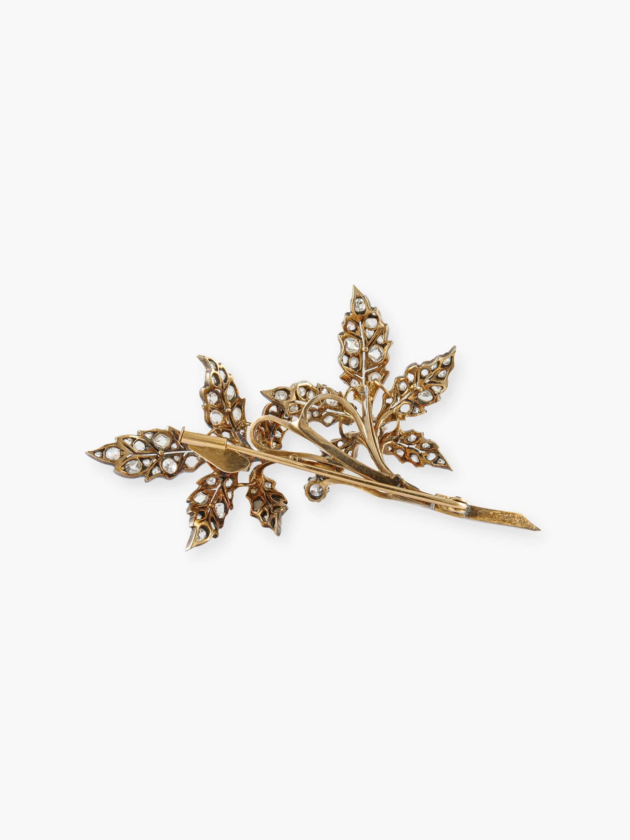 Vintage Gold “Leaf” Brooch, silver-gilt & Diamonds - . Görsel