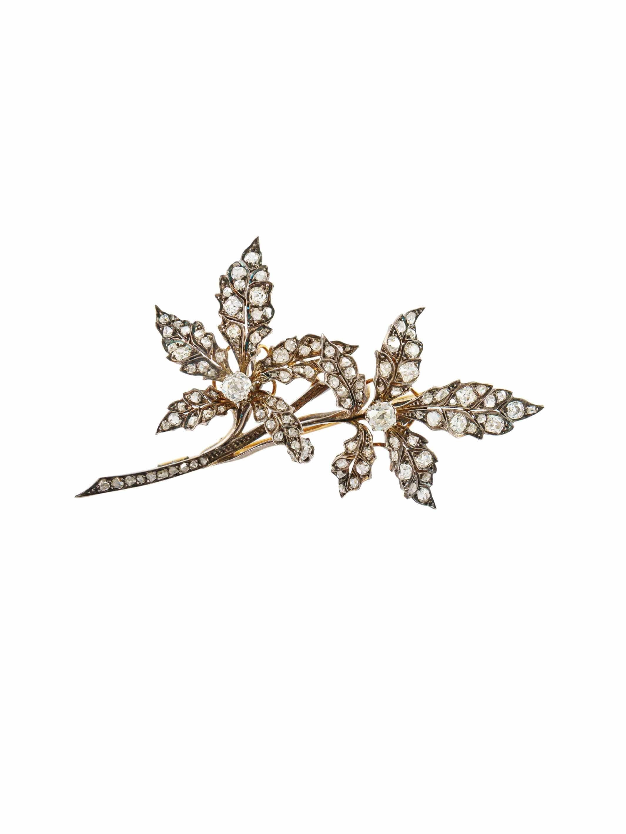 Vintage Gold “Leaf” Brooch, silver-gilt & Diamonds - . Görsel