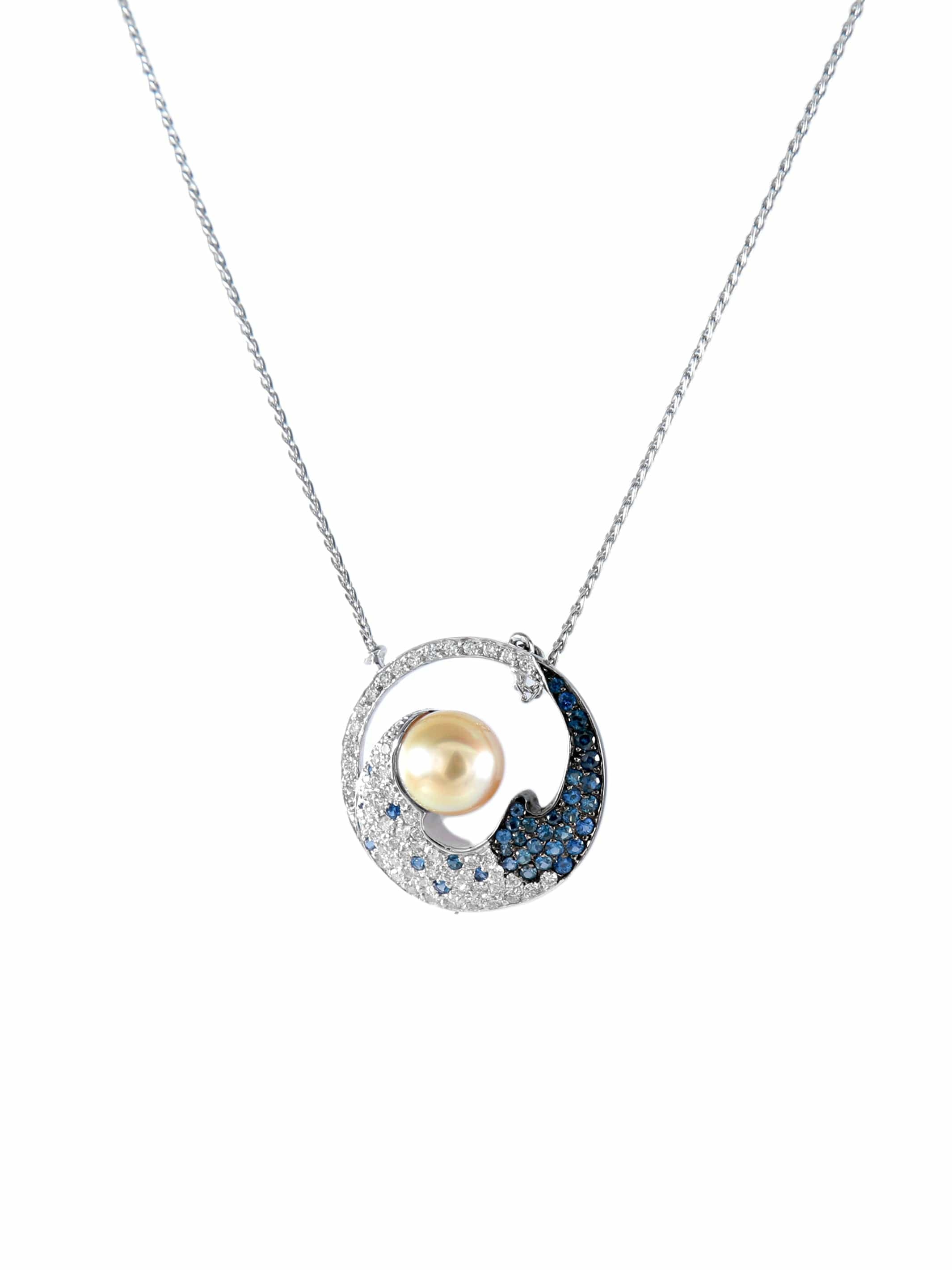 Pearl diamond sapphire pendant chain - . Görsel