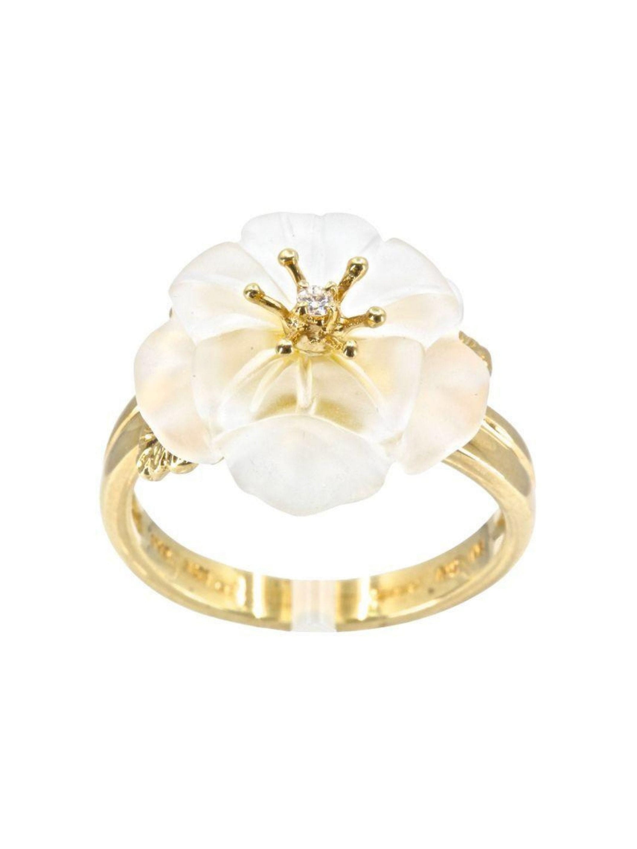 GLASS AND DIAMOND FLOWER RING - . Görsel
