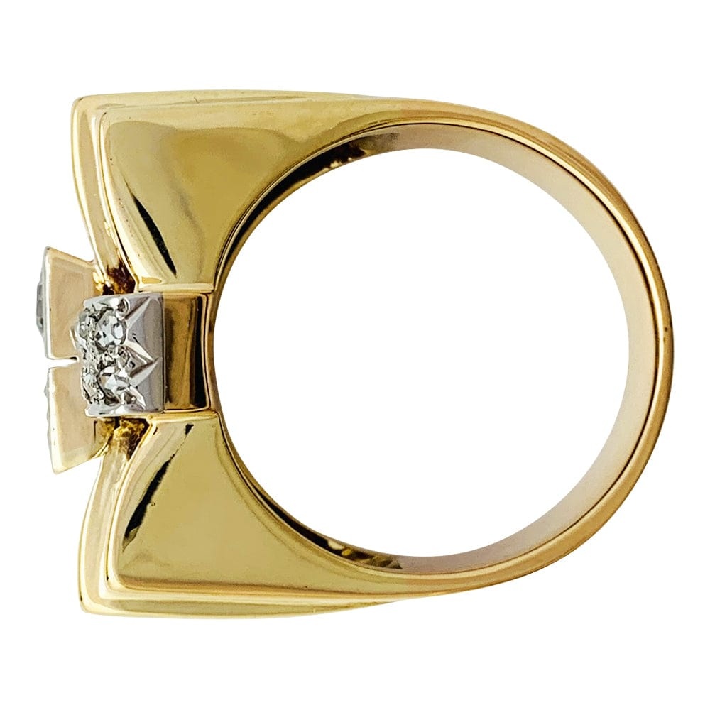 Ring tank in yellow gold platinum and diamonds. - . Görsel