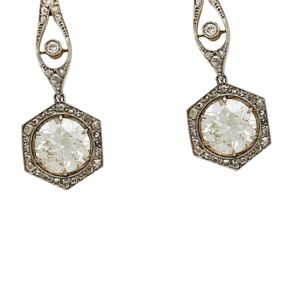 Dangling earrings 1900 platinum, gold and diamonds. - . Görsel