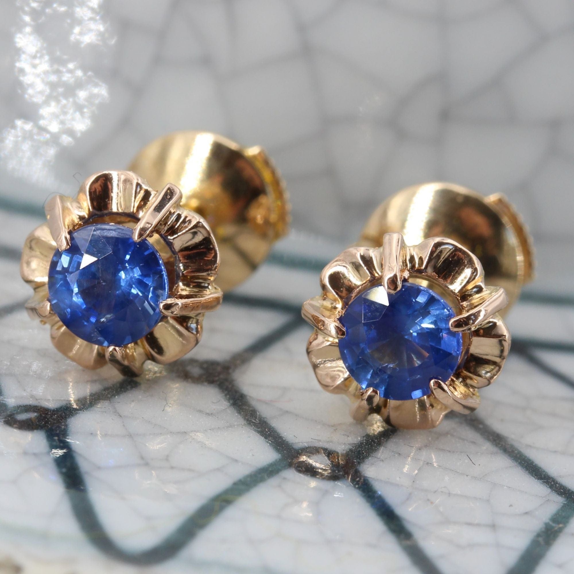 Vintage sapphire earrings - . Görsel