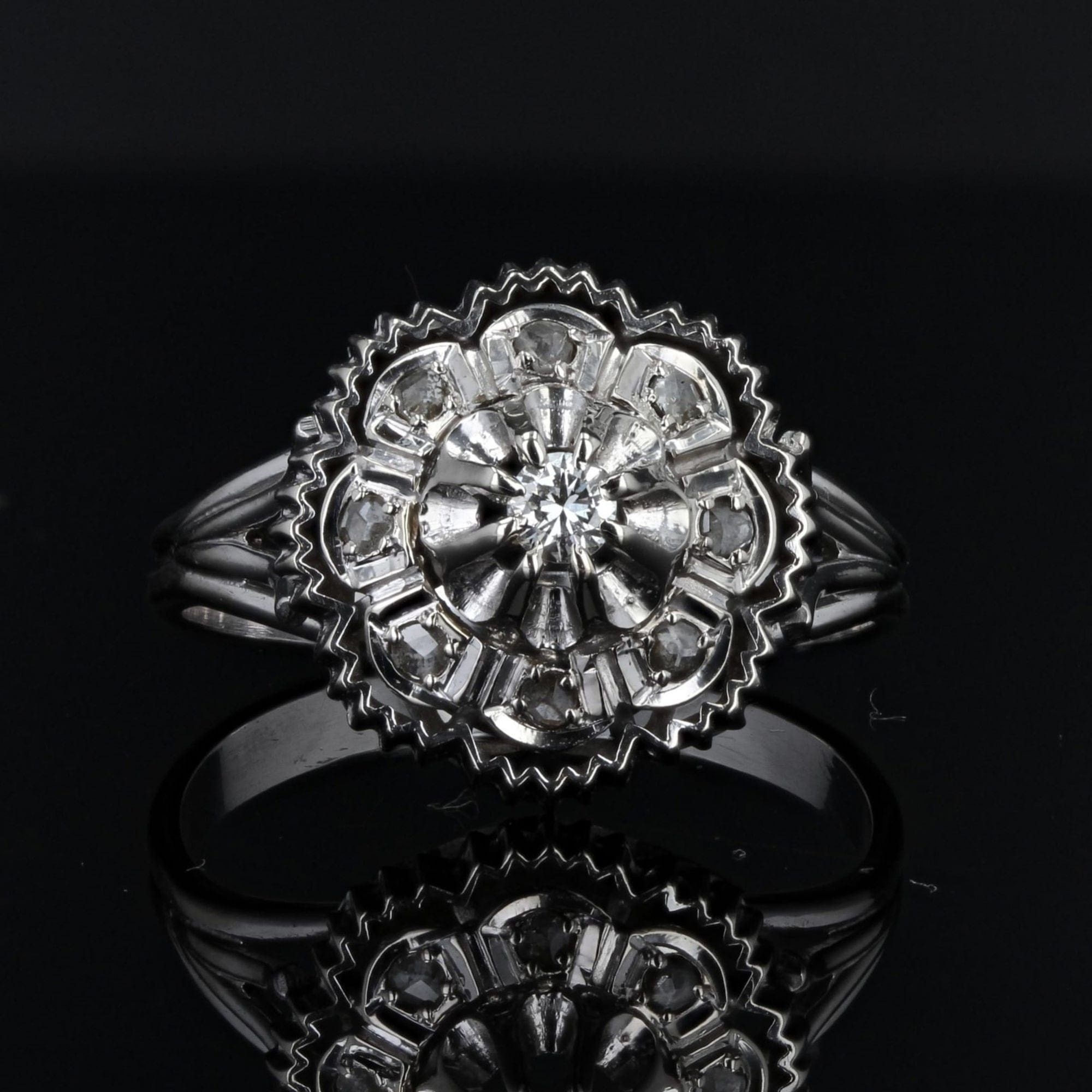 Retro white gold diamond ring - . Görsel