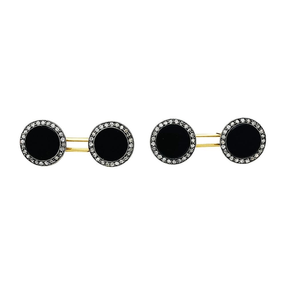 1910 cufflinks in gold, silver, onyx and diamonds. - . Görsel