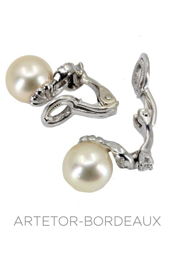 Pearl and diamond clip earrings - . Görsel