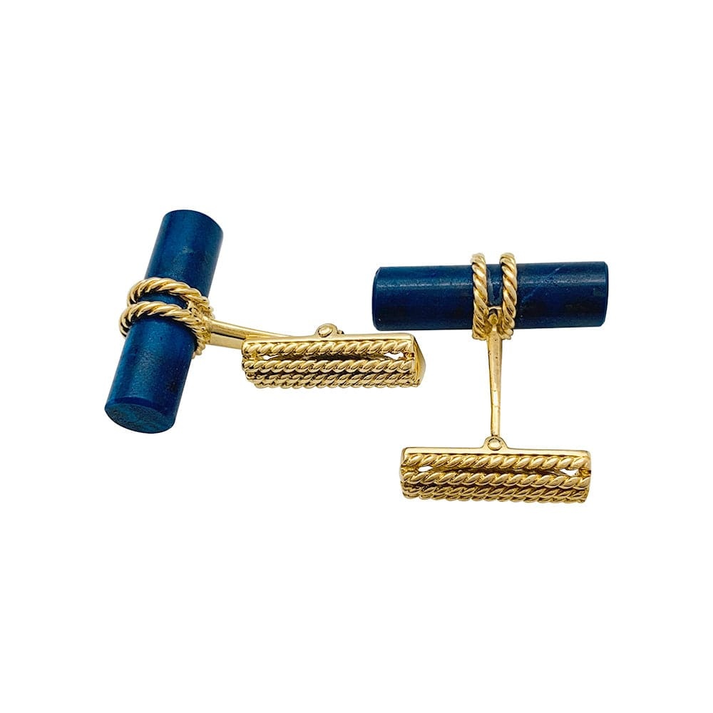 Stick cufflinks in yellow gold and lapis lazuli. - . Görsel