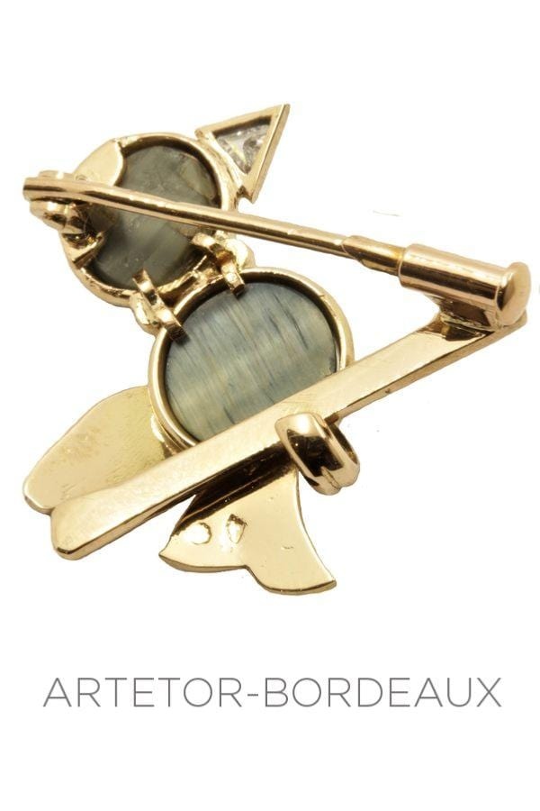 Malachite and diamond bird brooch - . Görsel