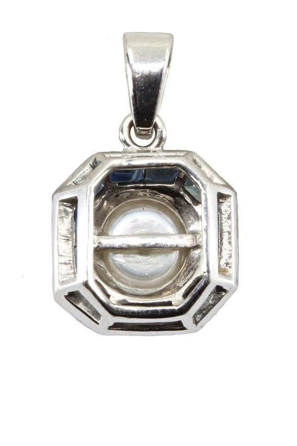 Art-deco style pearl and sapphire pendant - . Görsel