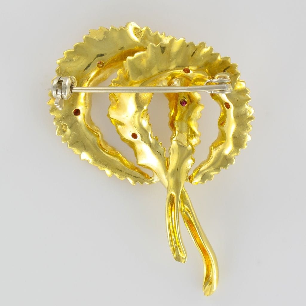 Vintage gold pearl ruby brooch - . Görsel