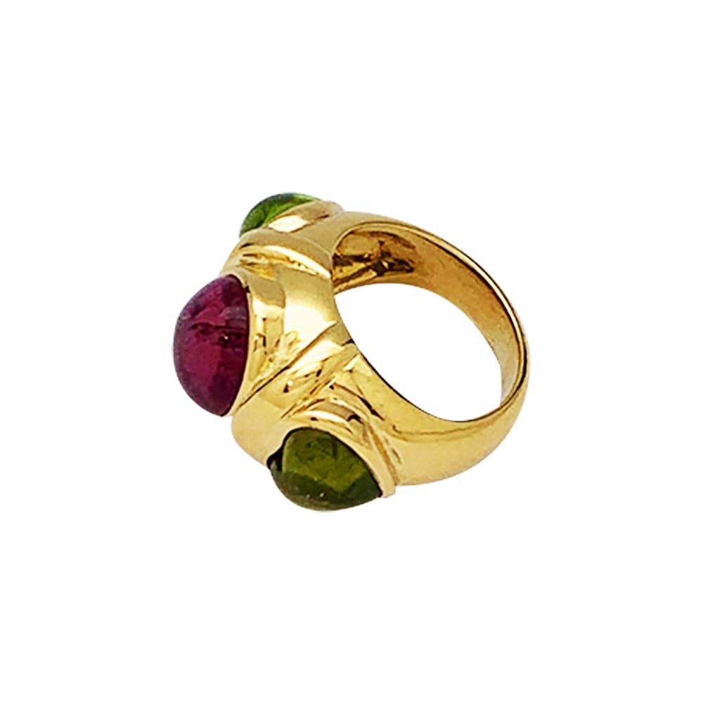 Tourmaline and peridots yellow gold ring. - . Görsel