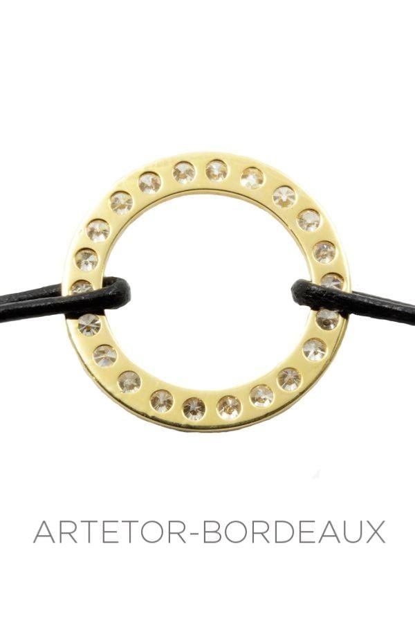 Diamond circle leather bracelet - . Görsel
