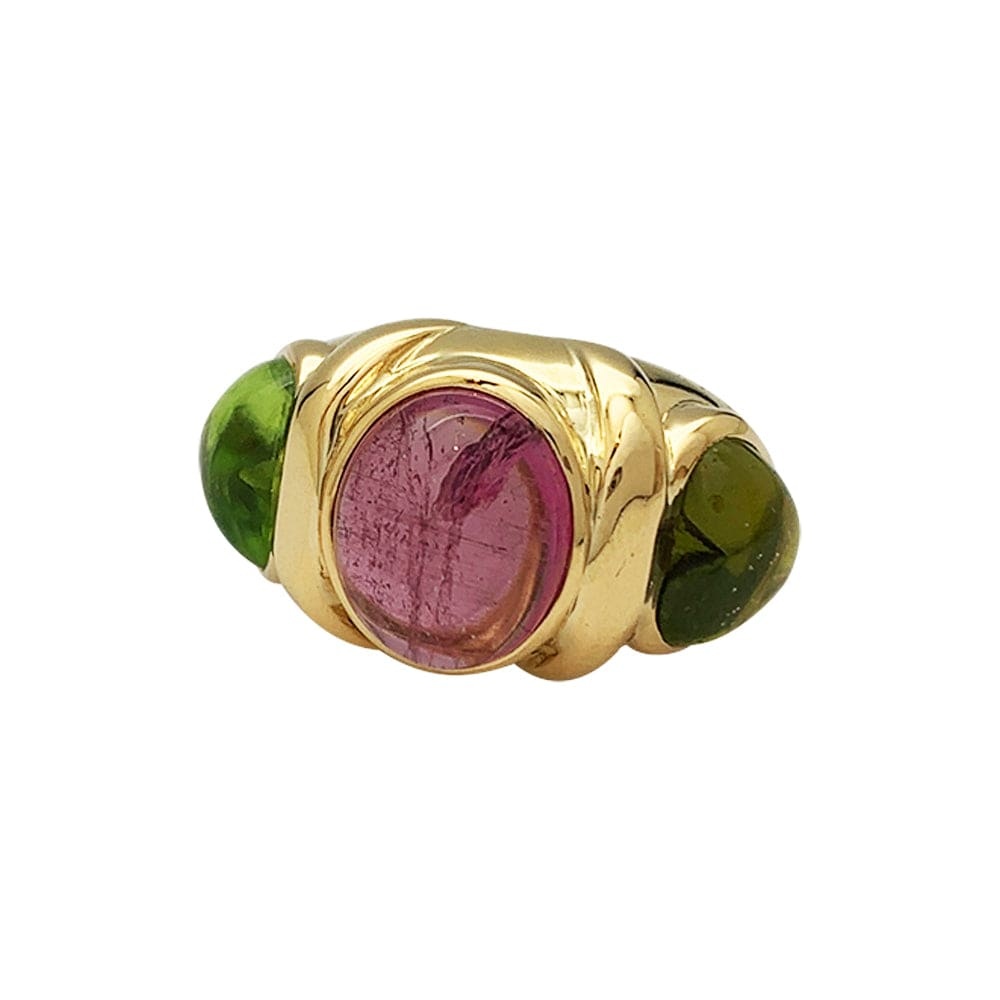 Tourmaline and peridots yellow gold ring. - . Görsel