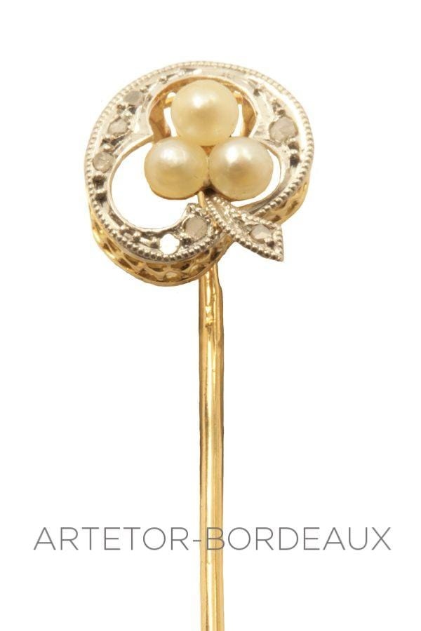 Old pearl and diamond pin - . Görsel