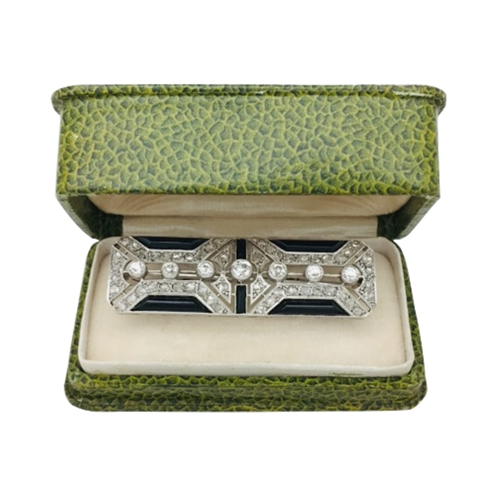Pin Art Deco in platinum, diamonds and onyx. - . Görsel