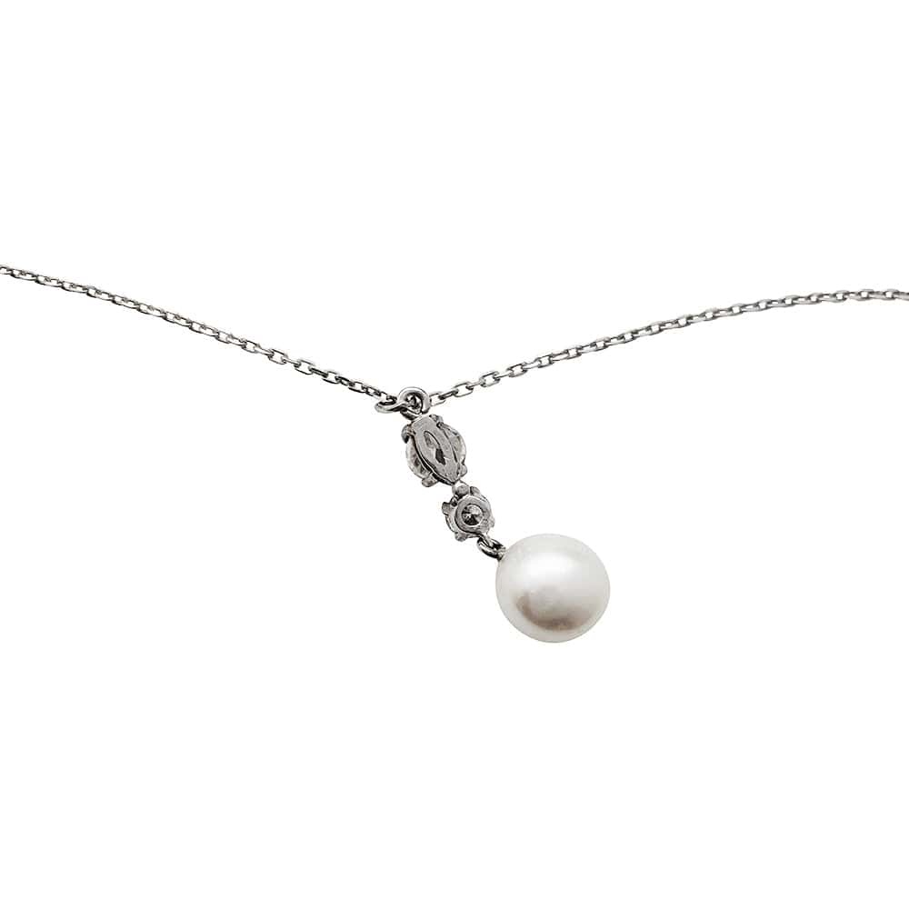 White gold diamond and pearl necklace. - . Görsel