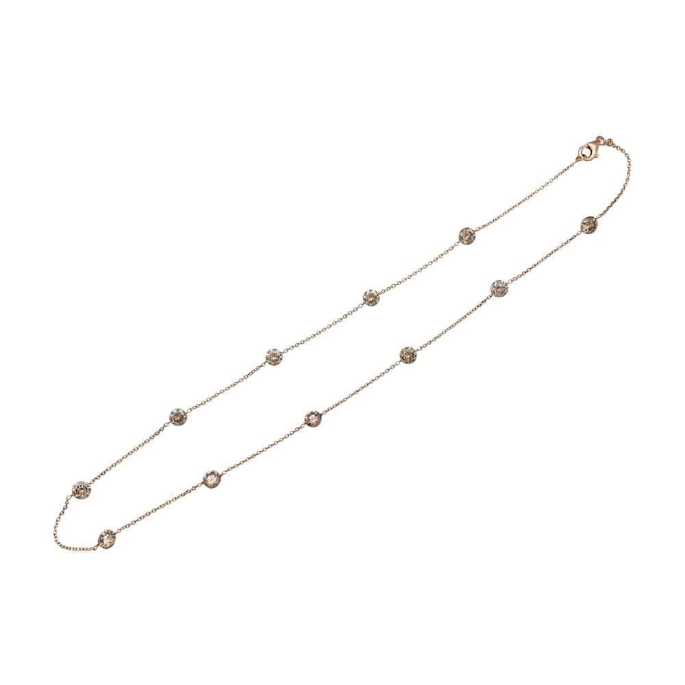 Rose gold necklace, 11 brown diamonds. - . Görsel