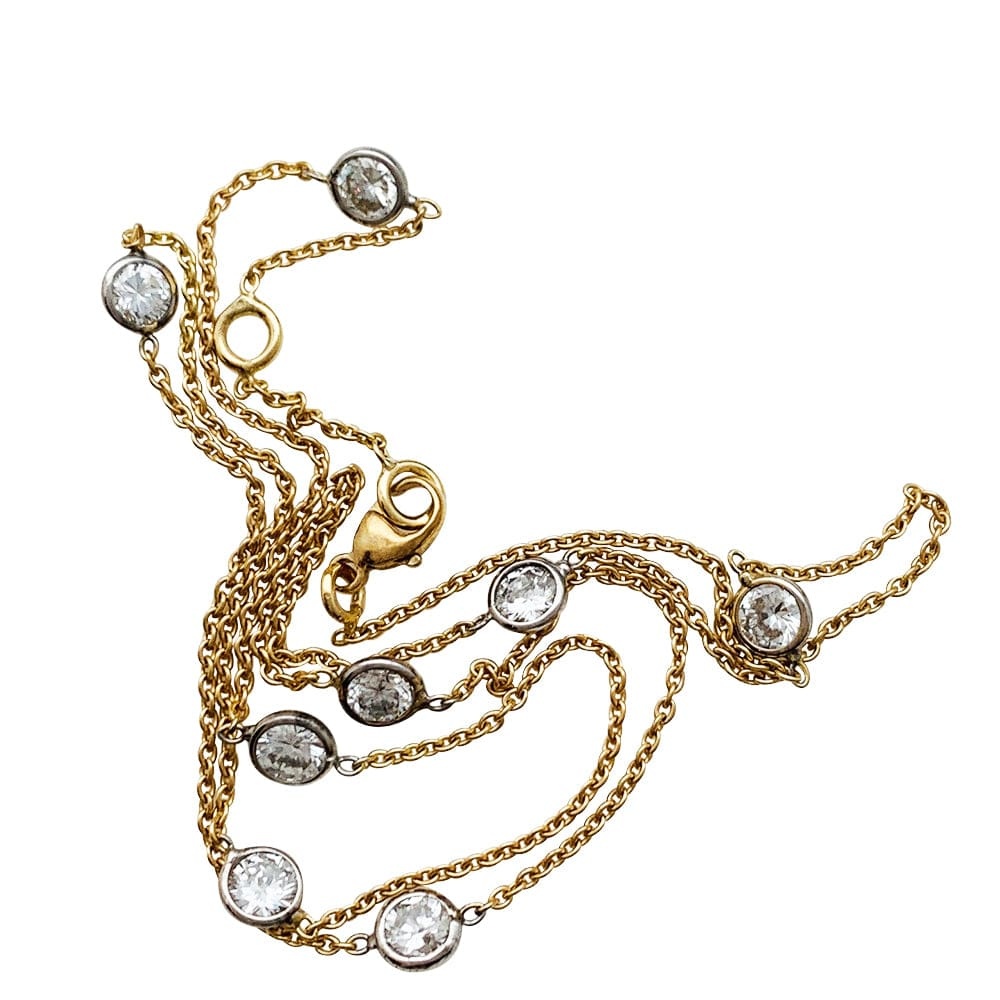 Gutter necklace in yellow and white gold and diamonds. - . Görsel