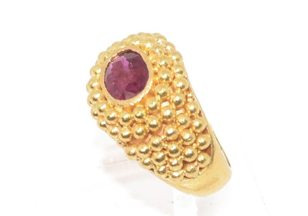 Etruscan yellow gold ring Ruby - . Görsel