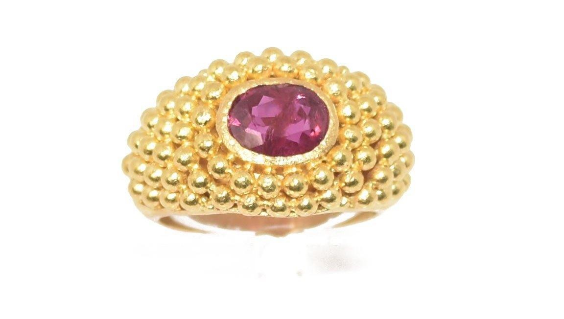Etruscan yellow gold ring Ruby - . Görsel