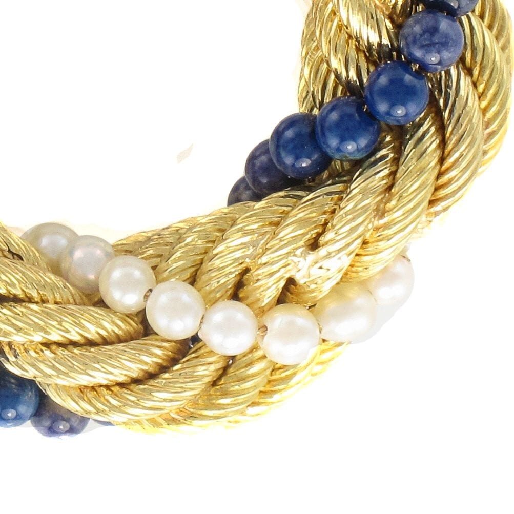 Twisted gold brooch with cultured pearls and lapis lazuli - . Görsel