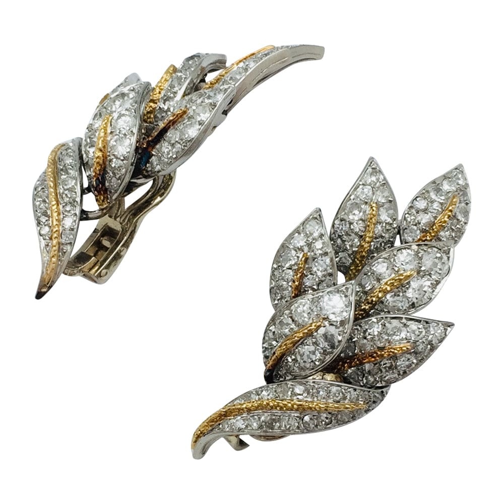 “Leaves” earrings in platinum yellow gold and diamonds. - . Görsel