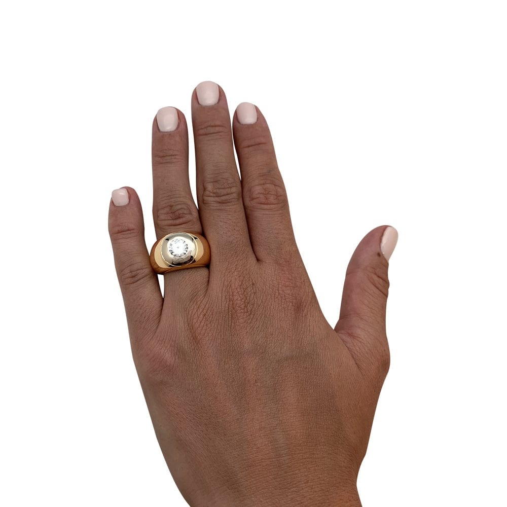 Domed two gold ring, 1.14 carat diamond. - . Görsel