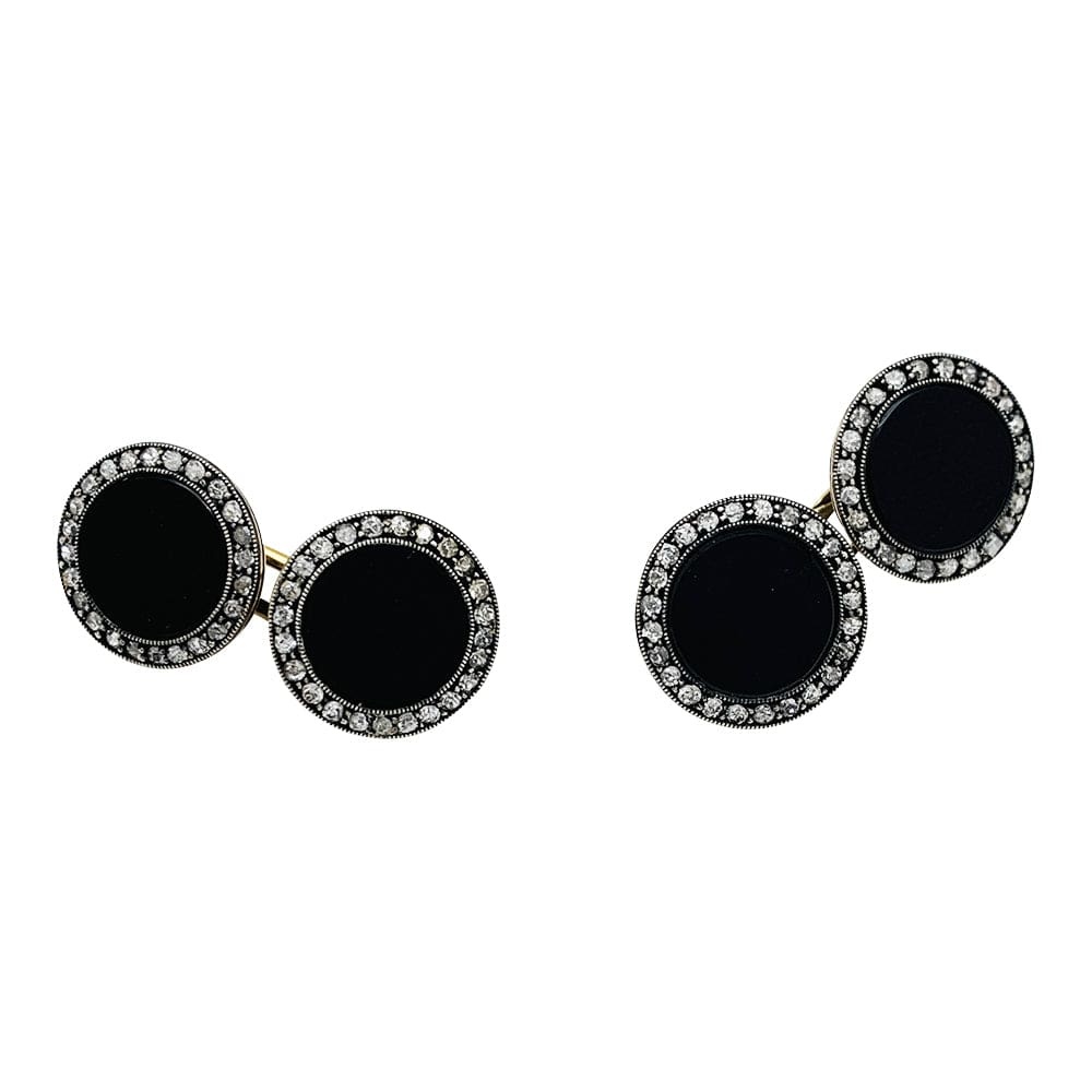 1910 cufflinks in gold, silver, onyx and diamonds. - . Görsel