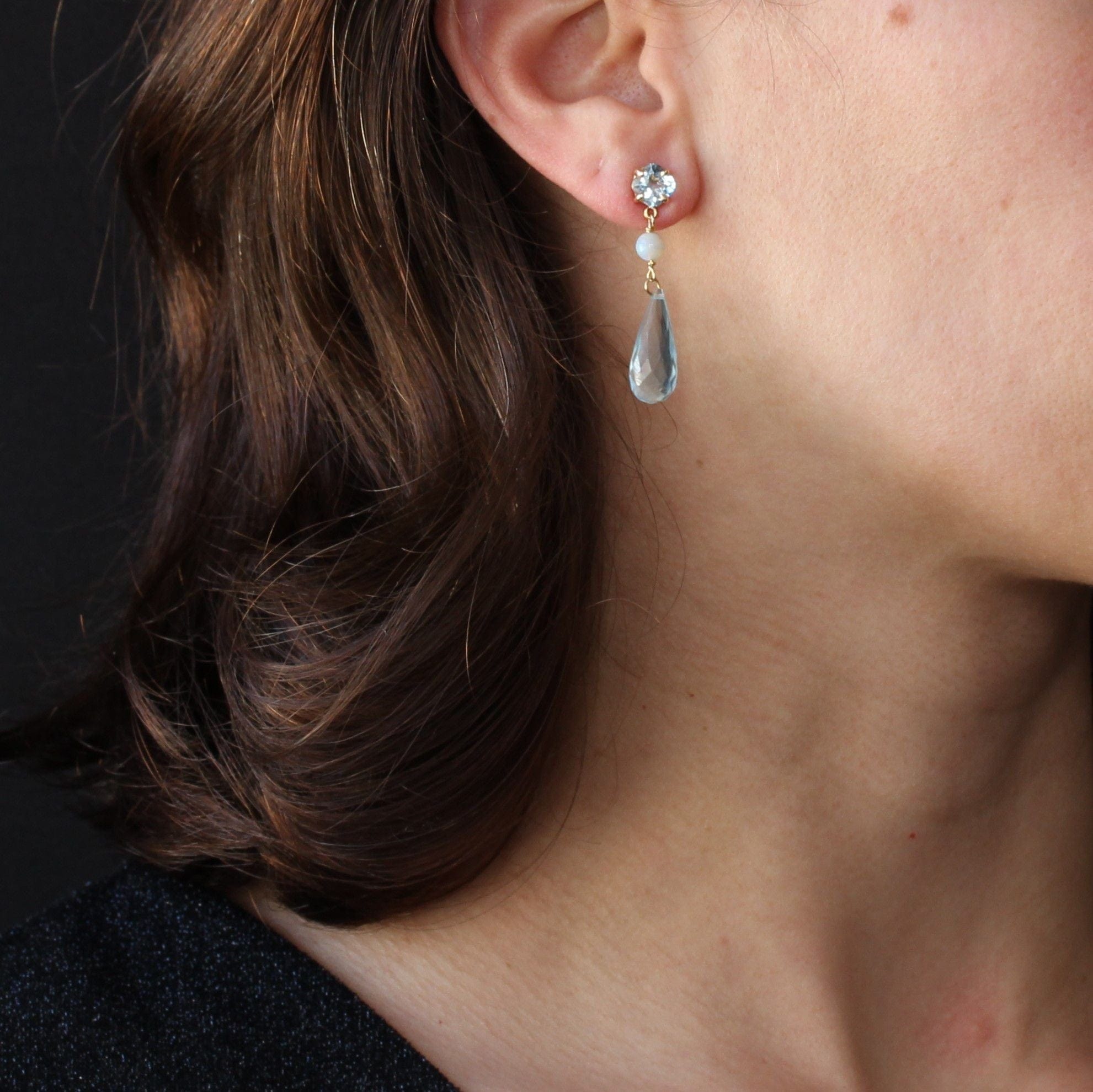 Aquamarine and opal drop earrings - . Görsel