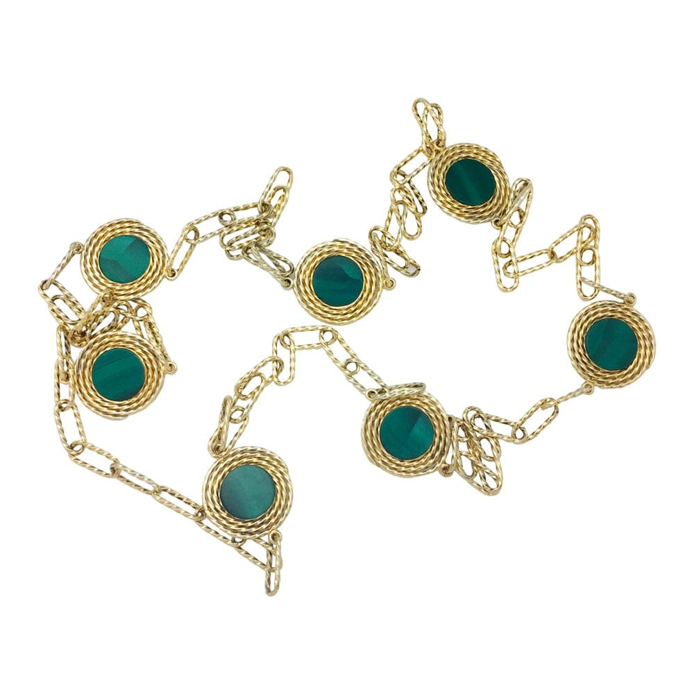 Yellow gold, malachite necklace. - . Görsel