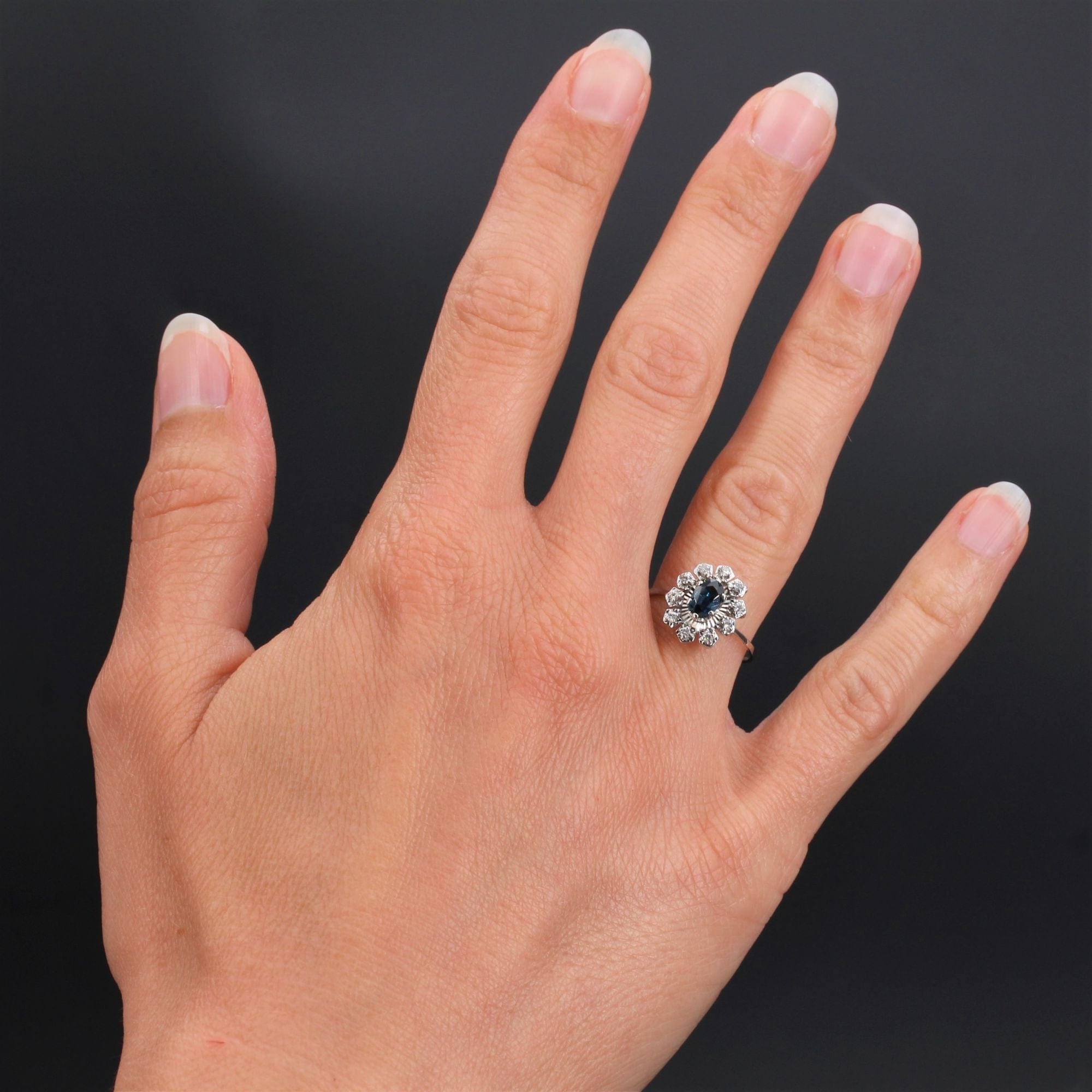 Retro sapphire diamond ring - . Görsel