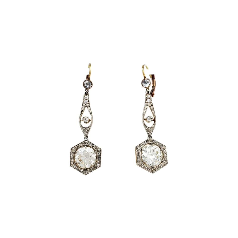 Dangling earrings 1900 platinum, gold and diamonds. - . Görsel