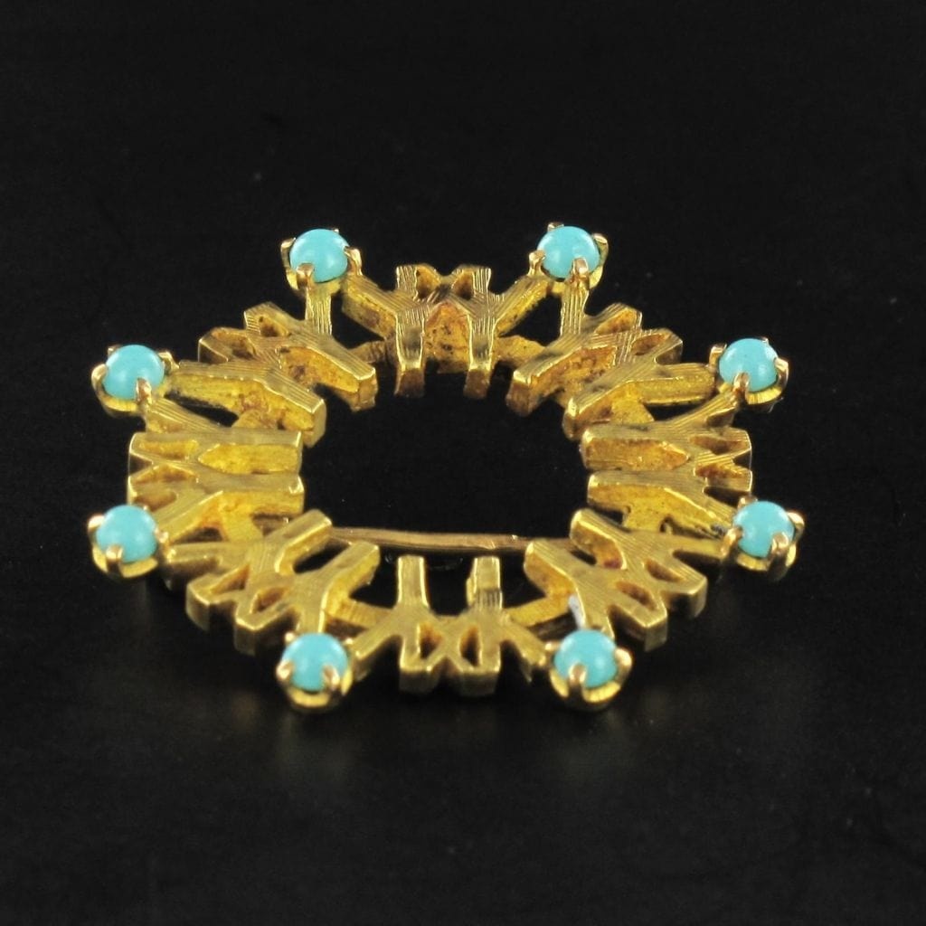 Gold and turquoise brooch - . Görsel