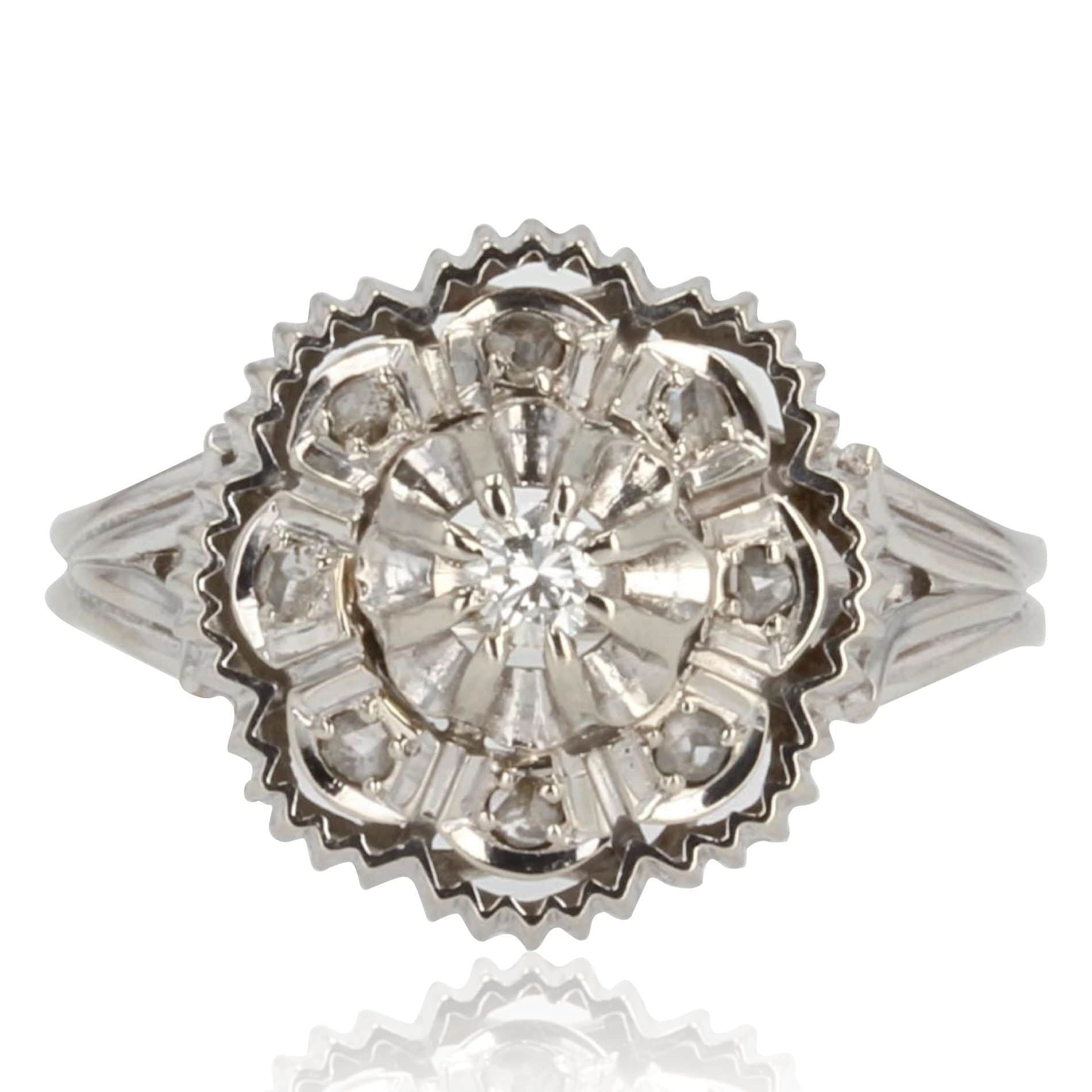Retro white gold diamond ring - . Görsel