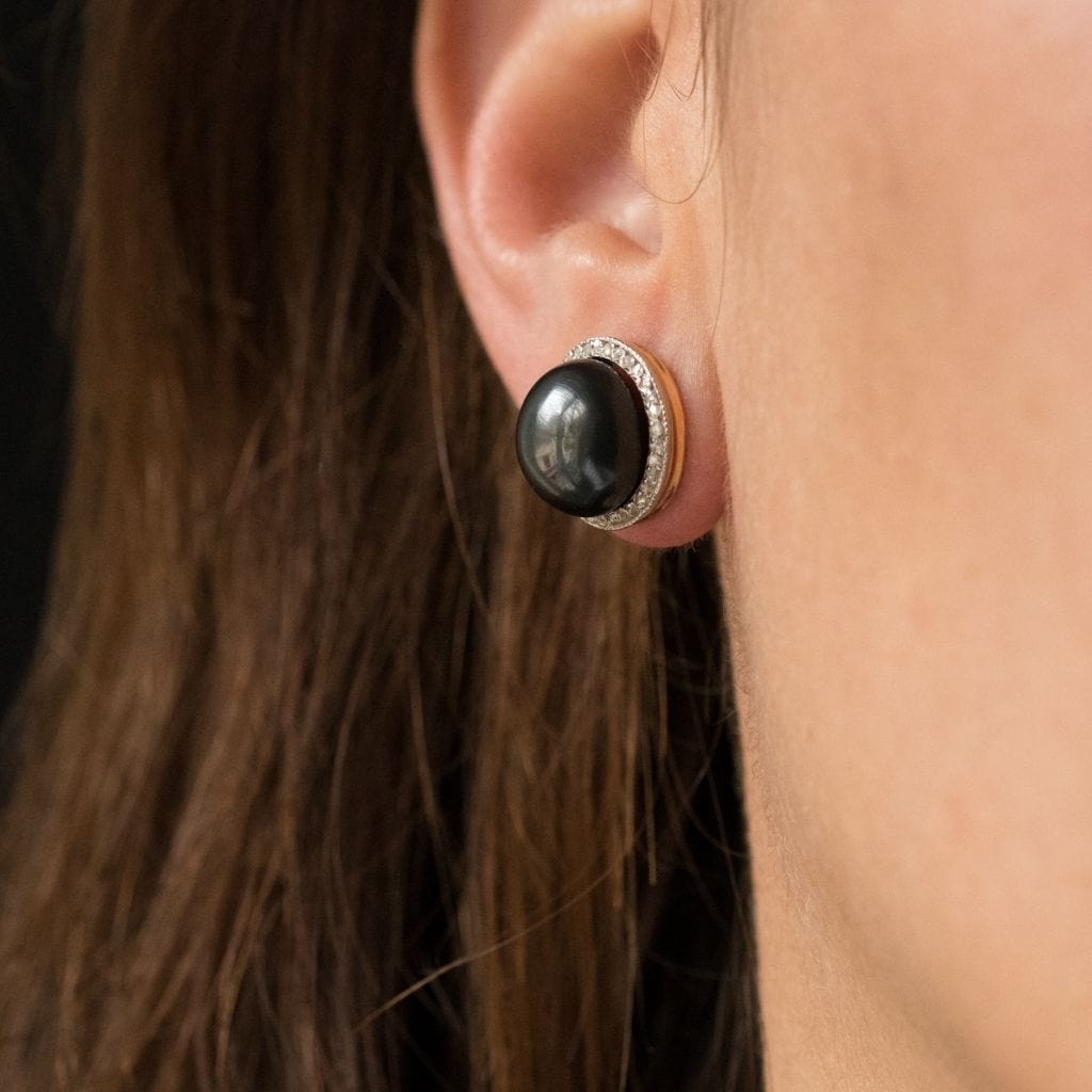 Hematite and diamond earrings - . Görsel