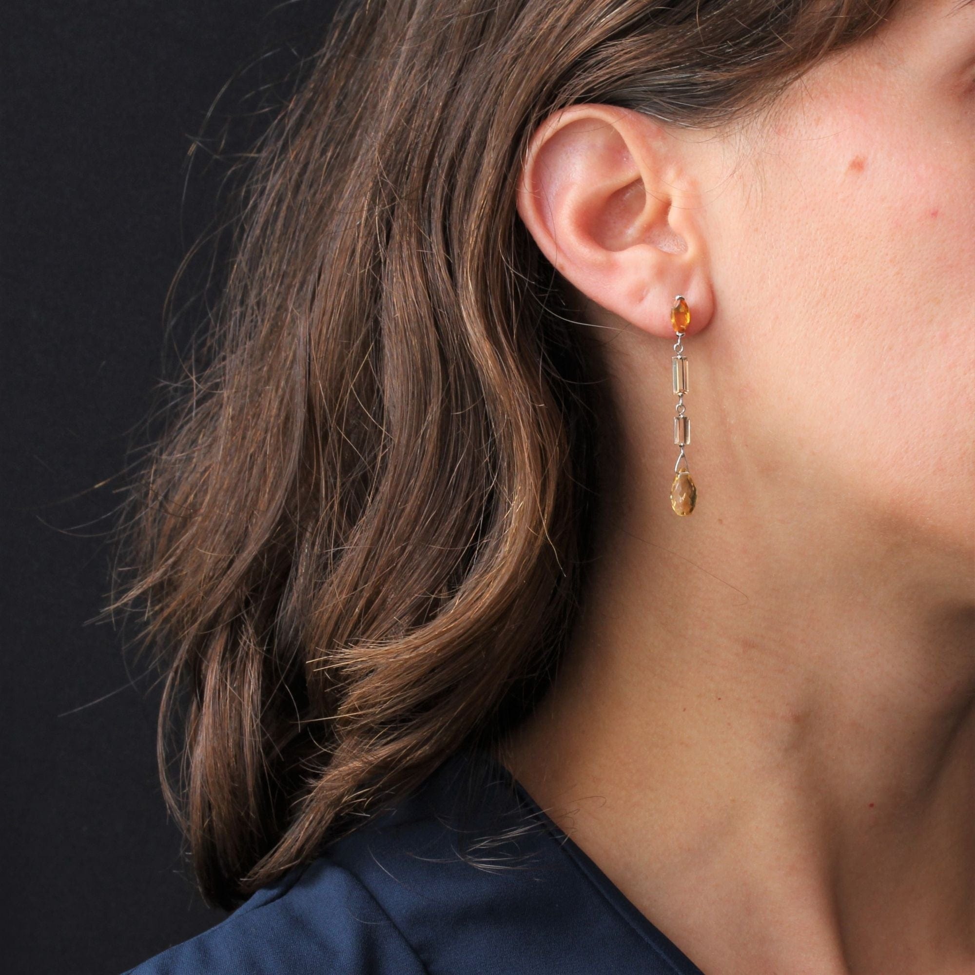 Citrine dangling creation earrings - . Görsel