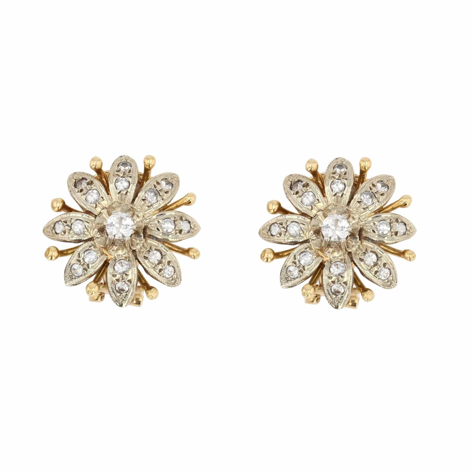 Vintage diamond flower ear clips - . Görsel