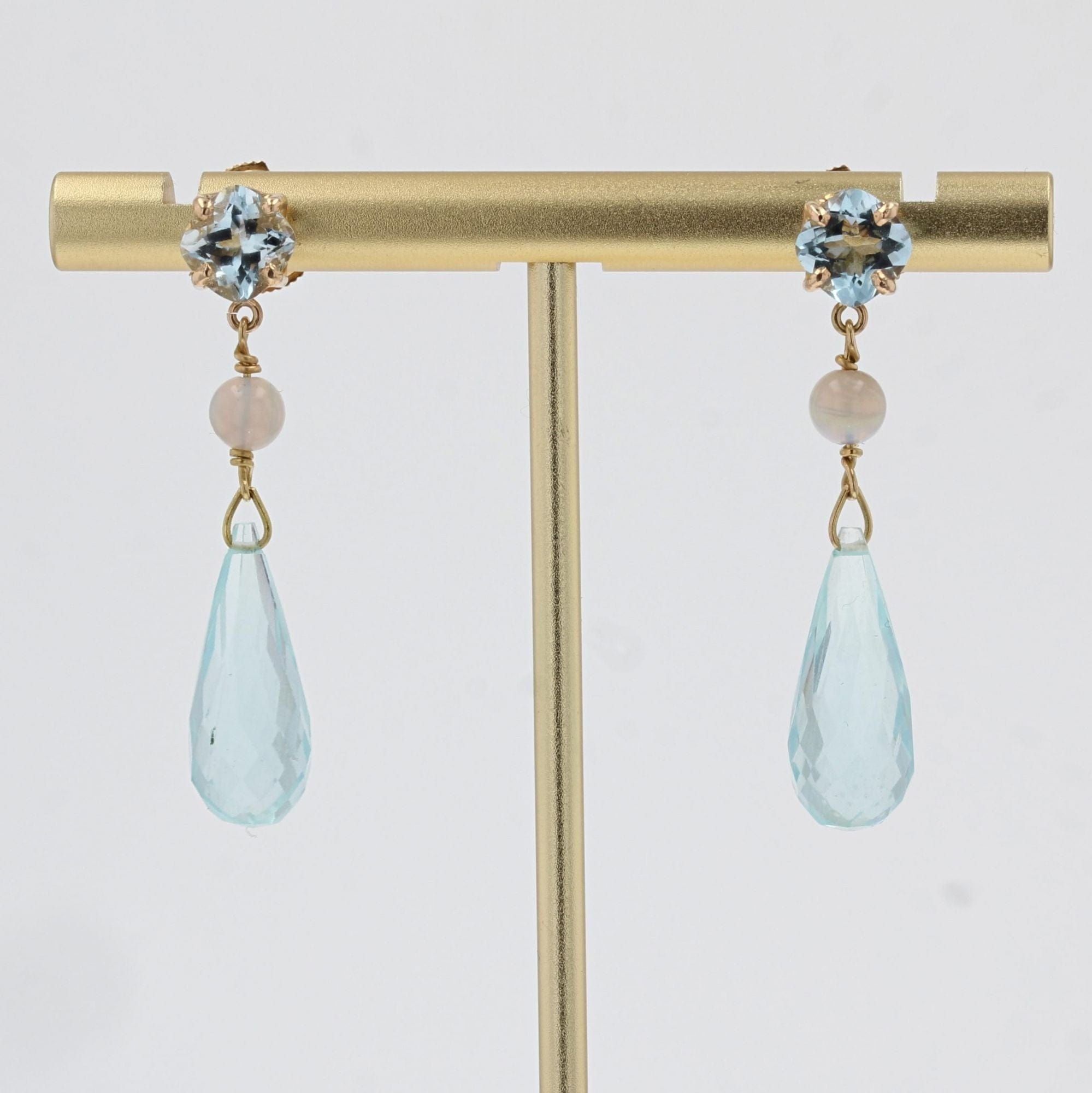 Aquamarine and opal drop earrings - . Görsel