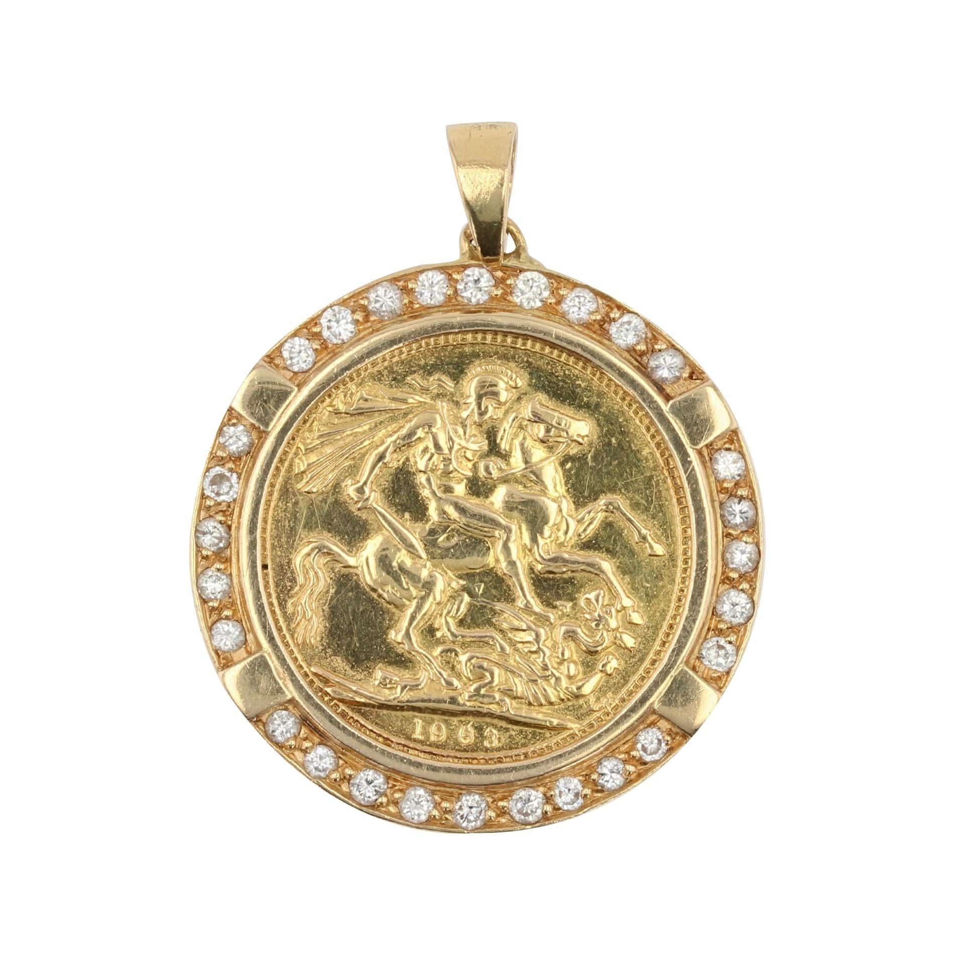 Pendant Pièce Barbados in gold and its entourage of diamonds - . Görsel