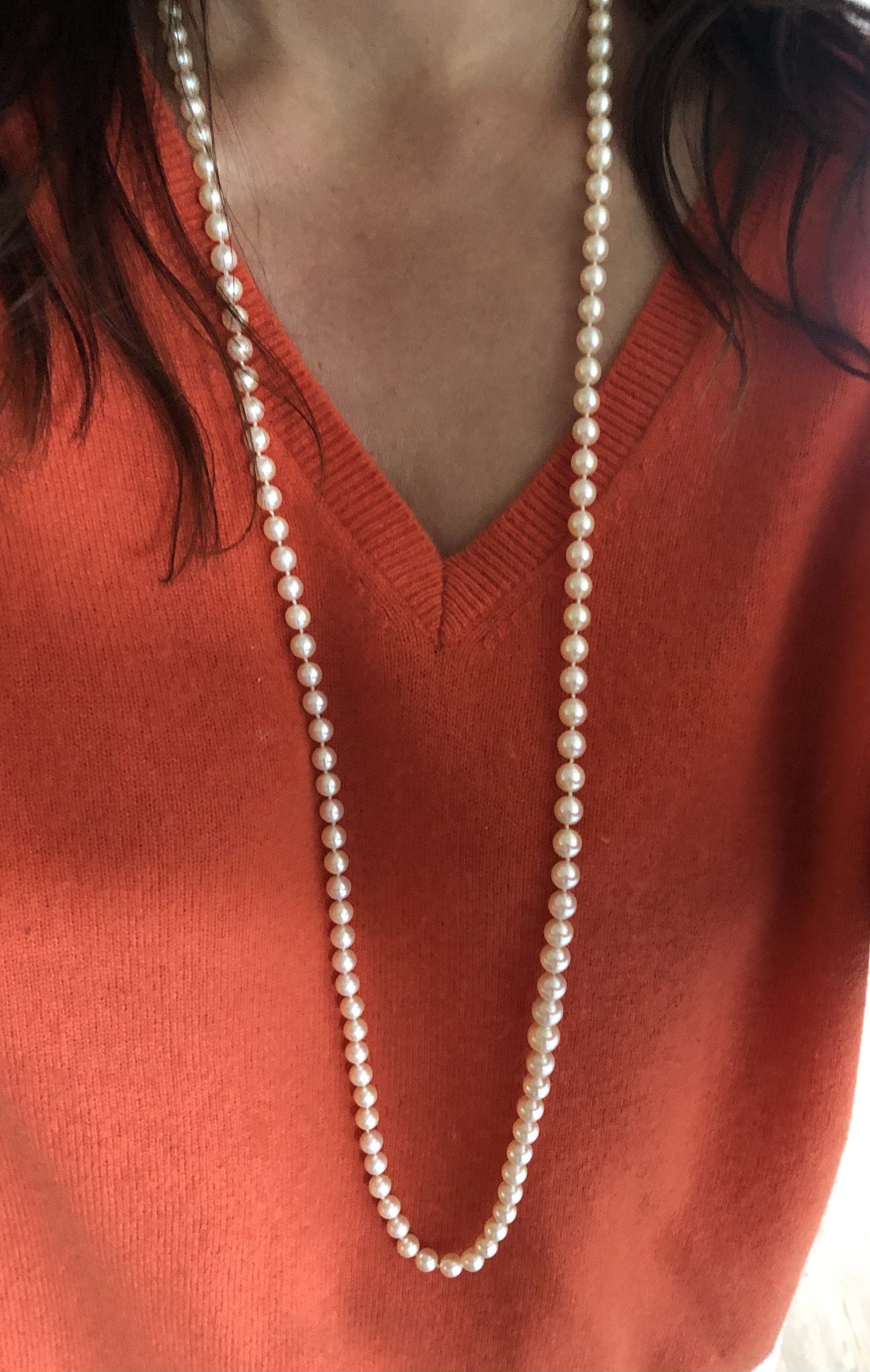 White Akoya Pearl Long Necklace - . Görsel