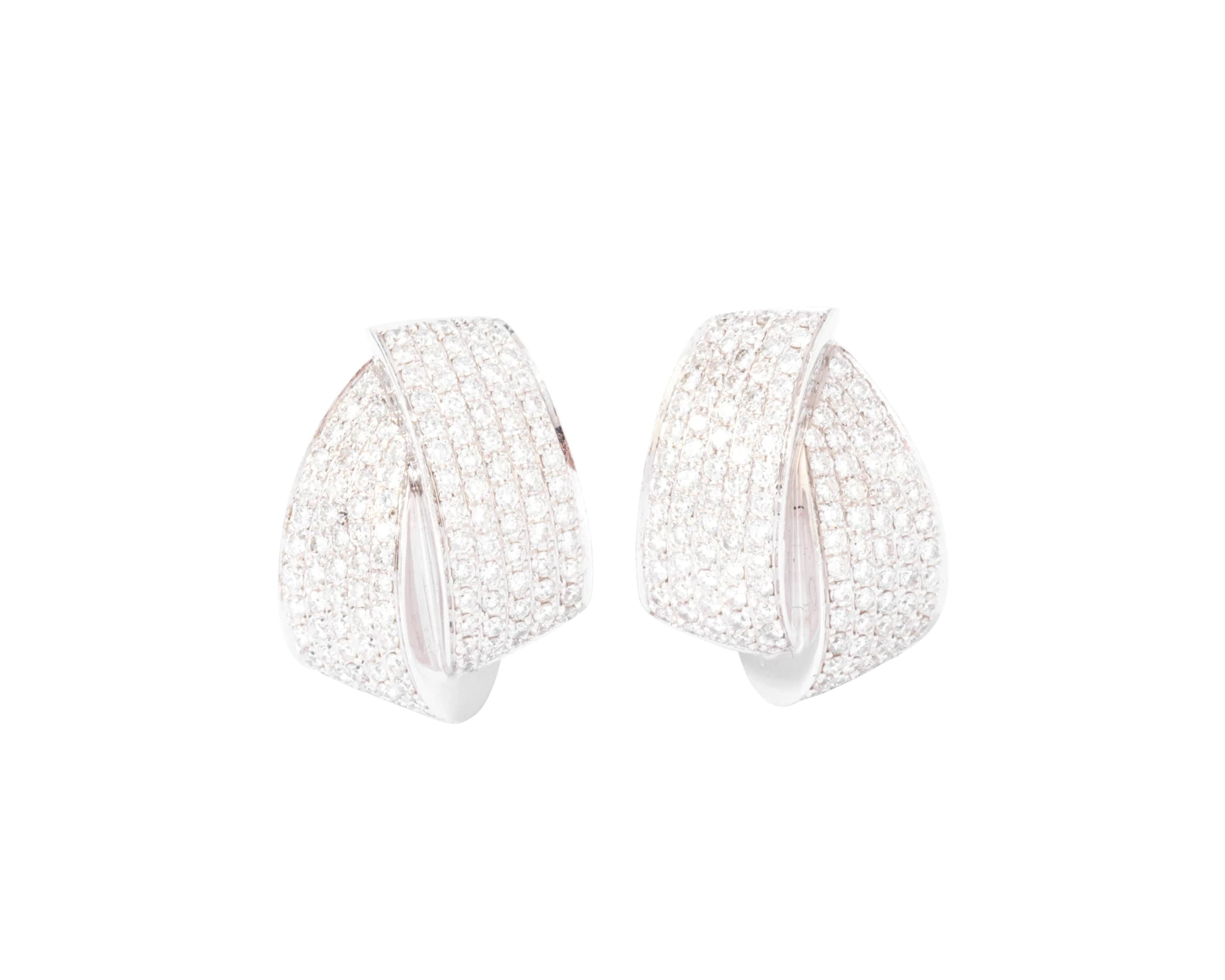 Double hoop earrings - White gold and diamond - . Görsel