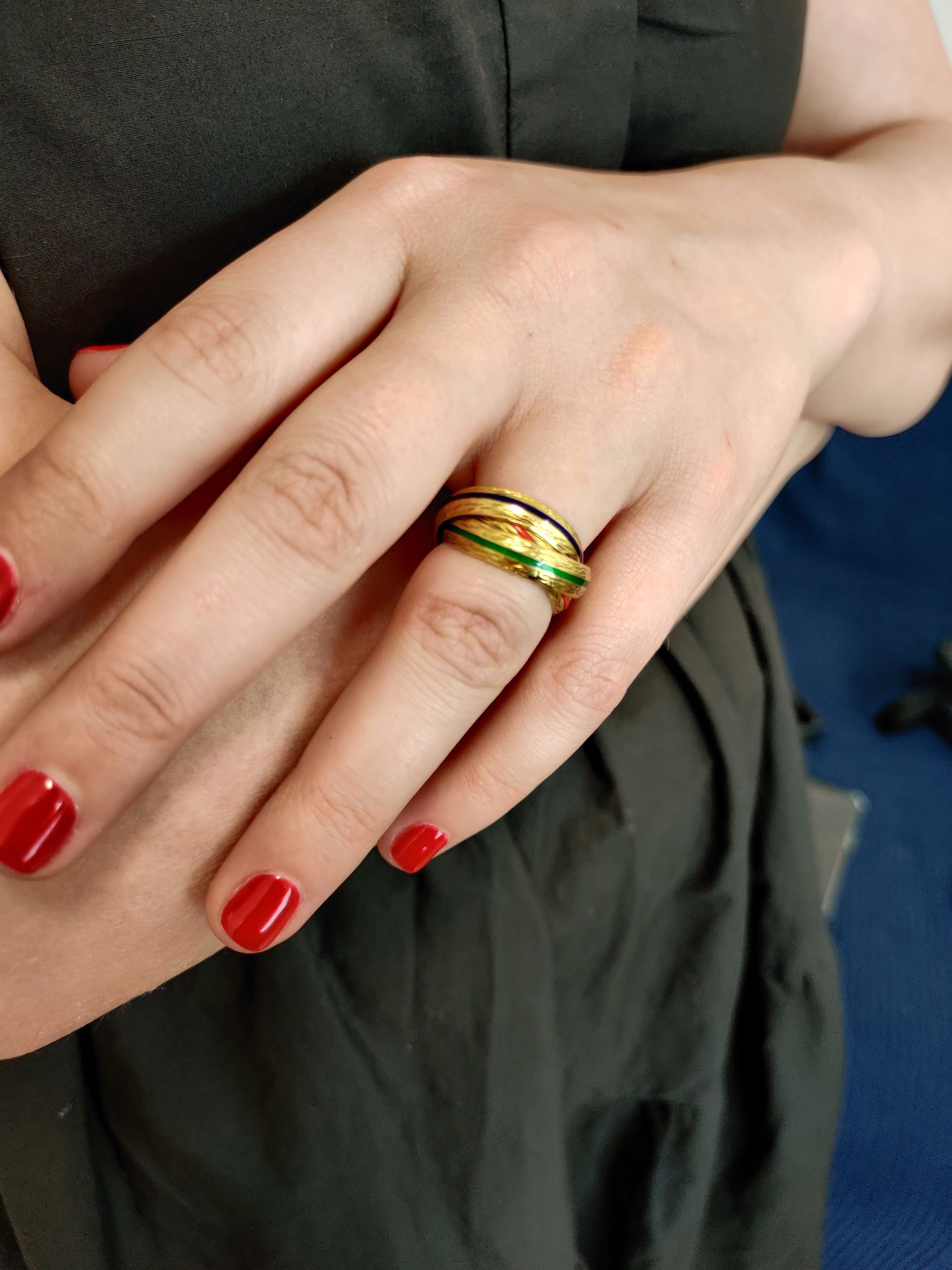 Hermès 3-ring ring, yellow gold & enamel - . Görsel