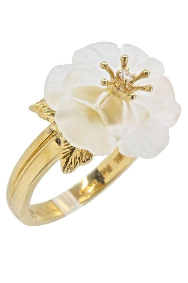 GLASS AND DIAMOND FLOWER RING - . Görsel