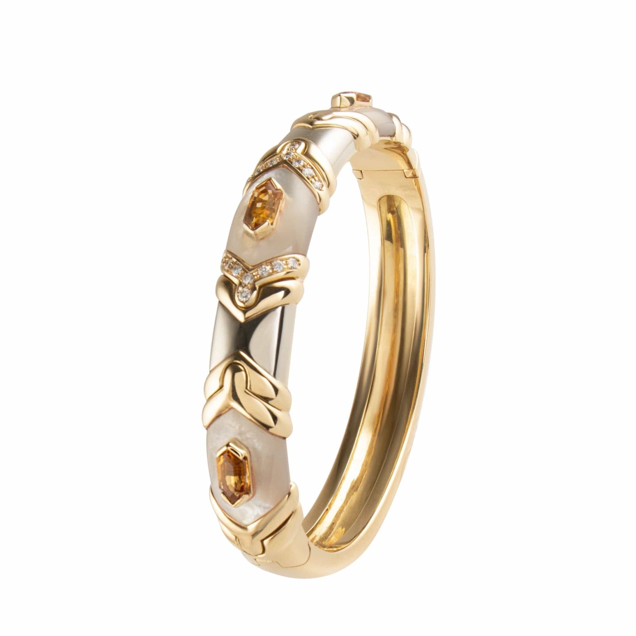 2 Gold, Diamond, Mother-of-Pearl and Citrine Bangle Bracelet - . Görsel