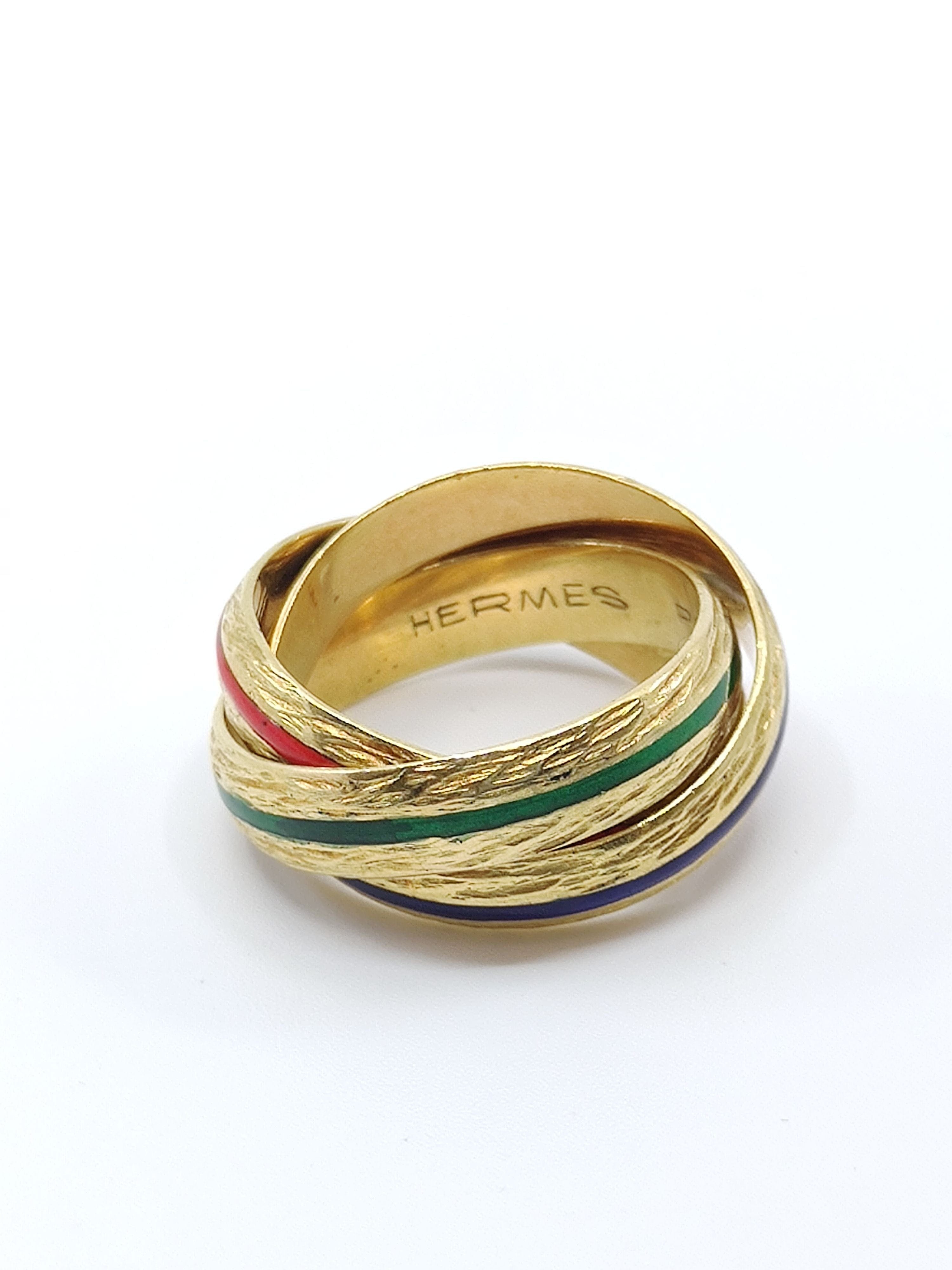 Hermès 3-ring ring, yellow gold & enamel - . Görsel