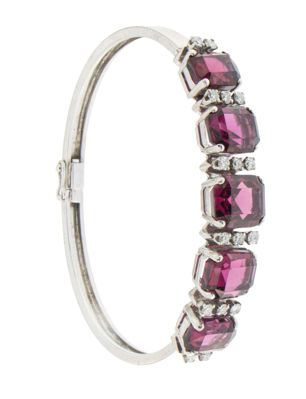 Bangle Bracelet in White Gold, Amethysts and Diamonds - . Görsel