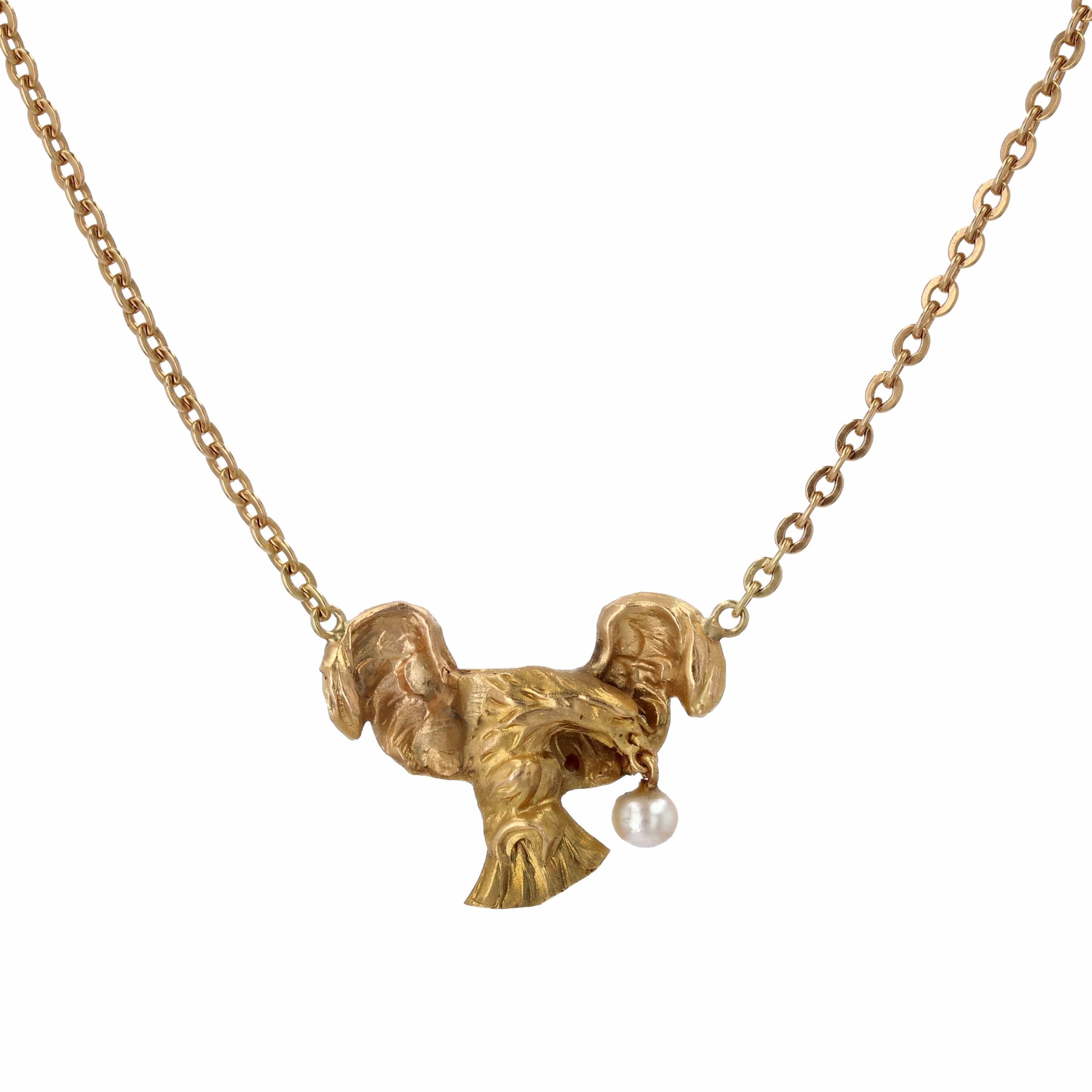 Old eagle pendant with pearl and chain - . Görsel