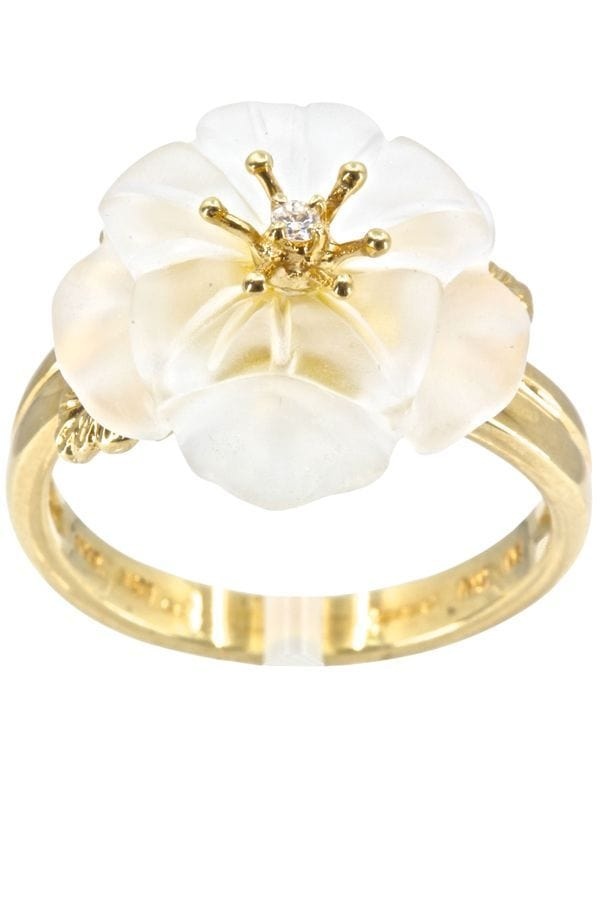 GLASS AND DIAMOND FLOWER RING - . Görsel