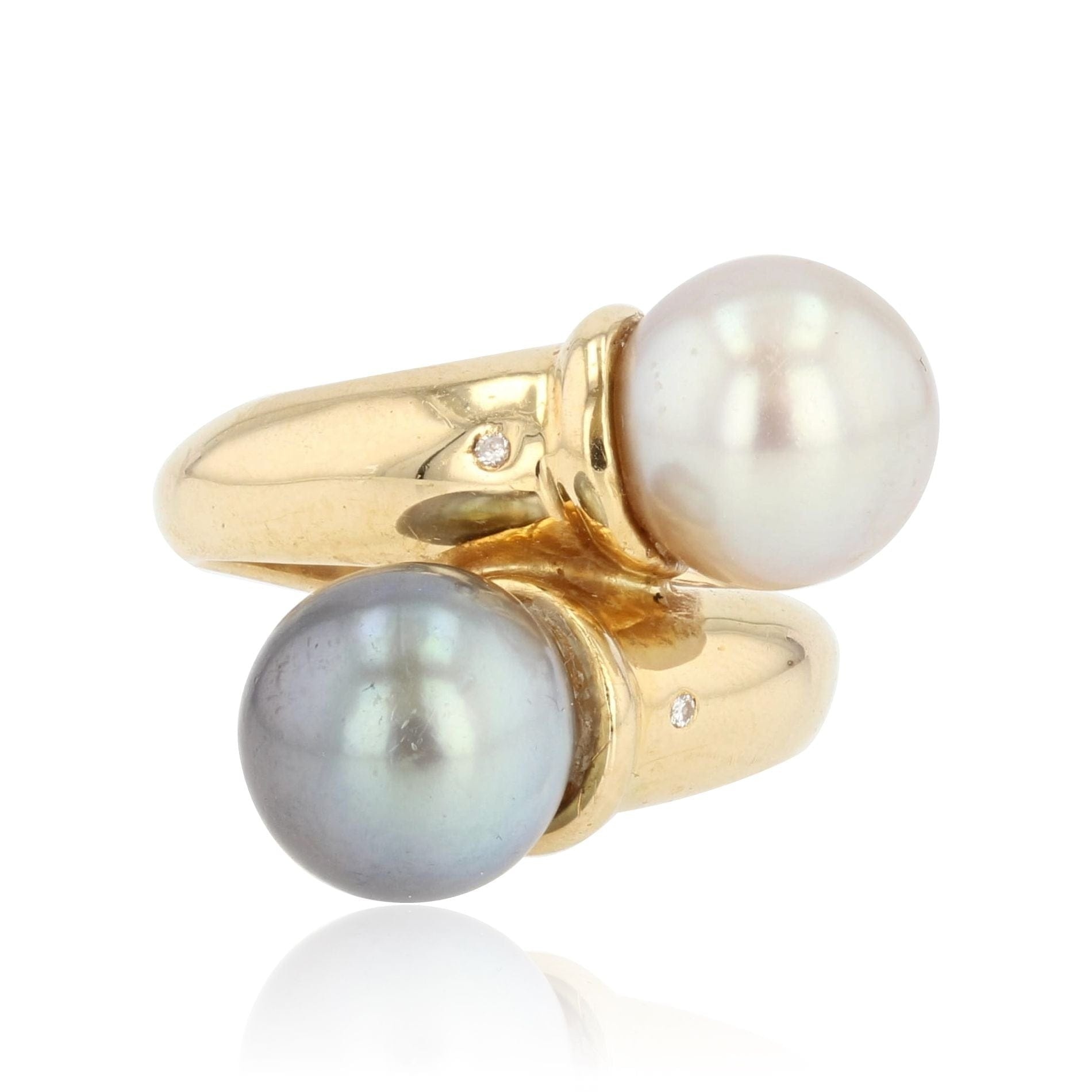 White pearl and gray pearl diamond duo ring - . Görsel