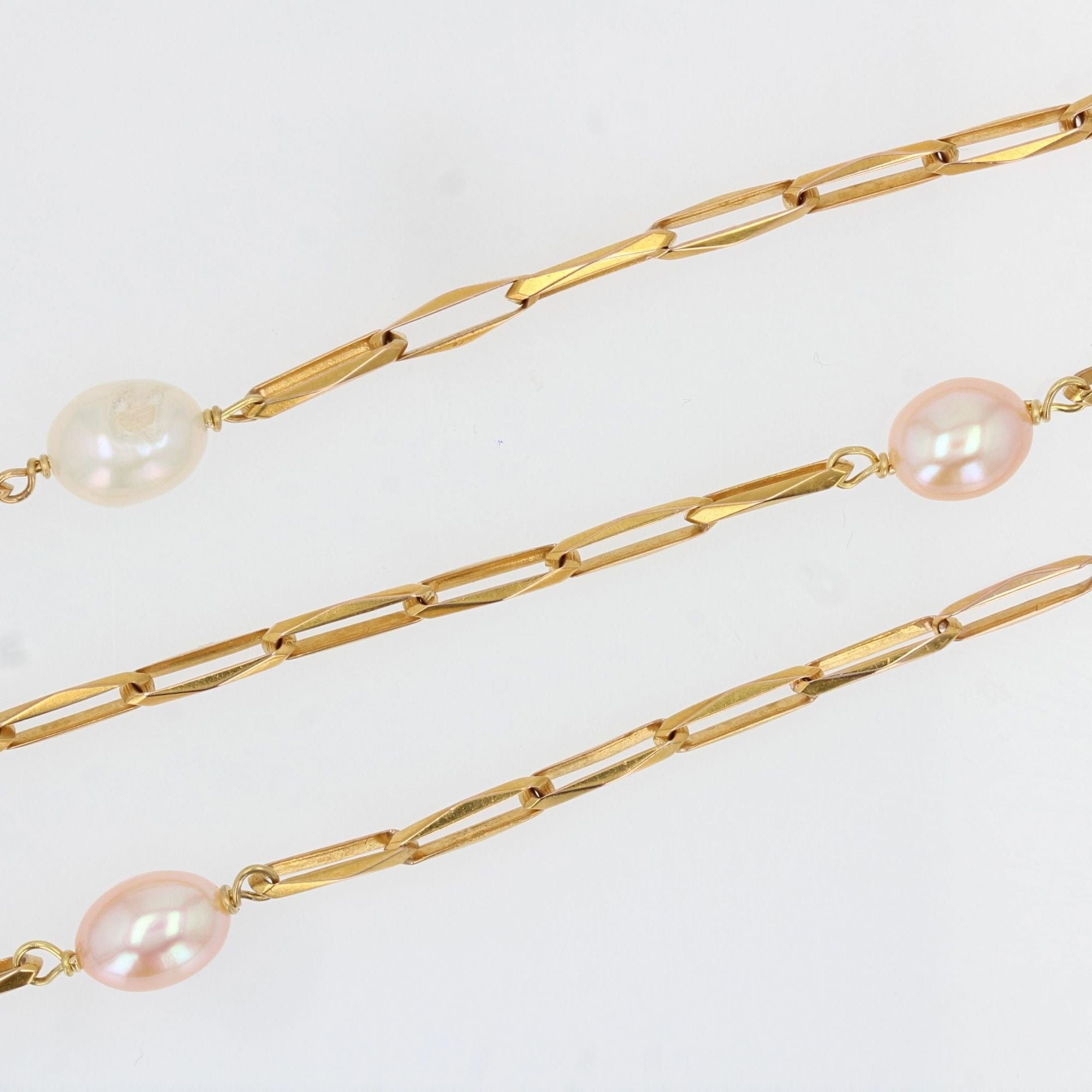 White and pink pearl gold necklace - . Görsel